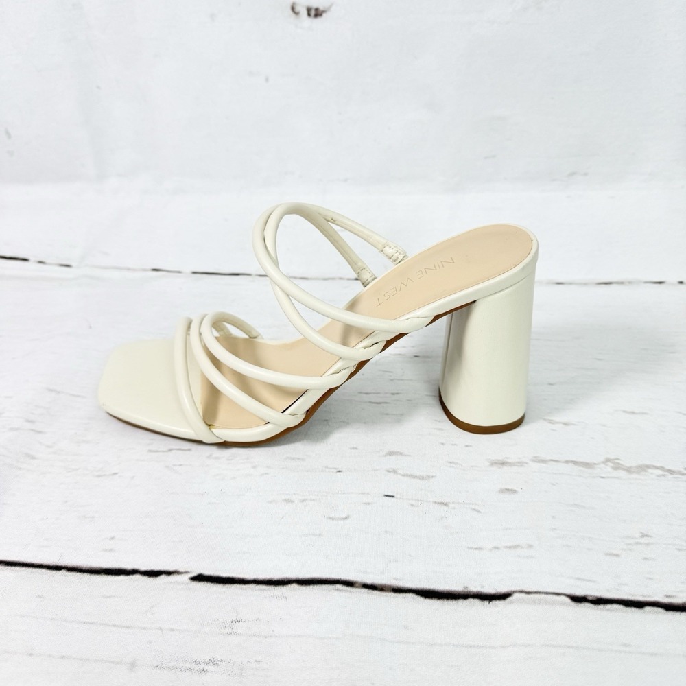 Nine West Shoes Women's 7M Ivory Heels Sandals Strappy Slip On‎ Block Heel New